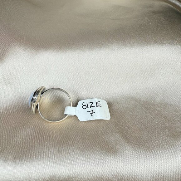 Sterling Blue Lace Agate Teardrop Cabochon Gemstone Silver Ring Jewelry SIze 7 - Picture 3 of 5